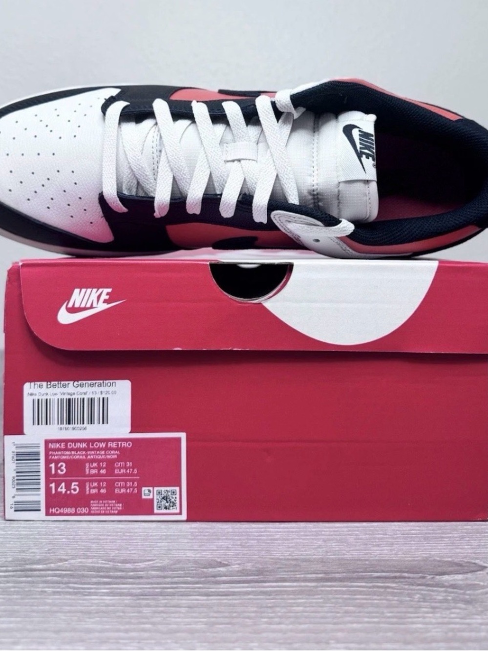 Size 13 - Nike Dunk Low Vintage Coral HQ4988-030 NEW DS - Picture 6 of 8